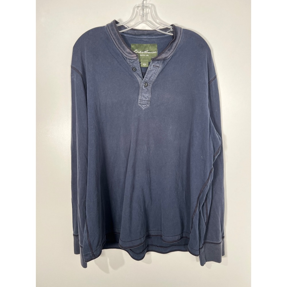 Eddie Bauer Navy 100% Cotton Long Sleeve Henley Shirt Gorpcore Camping Casual XL